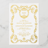 Elegant vintage baroque rococo gold wedding 箔招待状 (正面)