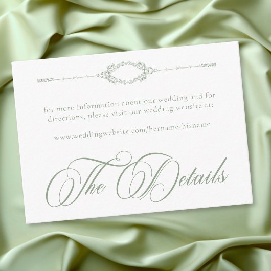 Elegant Vintage Baroque Sage Green Wedding エンクロージャーカード