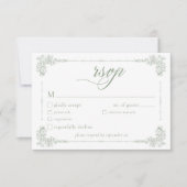 Elegant Vintage Baroque Sage Green Wedding 出欠カード (正面)