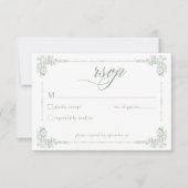 Elegant Vintage Baroque Sage Green Wedding 出欠カード (正面)