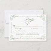 Elegant Vintage Baroque Sage Green Wedding QR 出欠カード (正面)