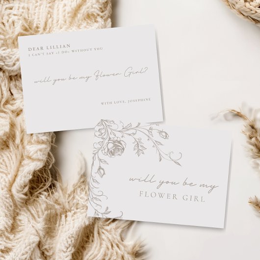 Elegant Vintage Be My Flower Girl Proposal Card 招待状