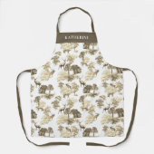 Elegant Vintage Beige Deer Toile with Name エプロン (正面)