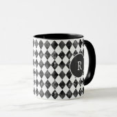 Elegant vintage black &white checkerboard monogram マグカップ (正面右)