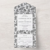 Elegant Vintage Black White Horse Toile オールインワン招待状 (内側)