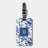 Elegant Vintage Blue Floral Monogram ラゲッジタグ (正面縦)