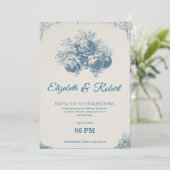 Elegant Vintage Blue Floral Wedding Invitation 招待状 (スタンド正面)
