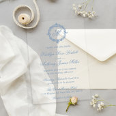 Elegant Vintage Blue Toile Monogram Wedding アクリル招待状