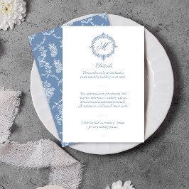 Elegant Vintage Blue Toile Monogram Wedding エンクロージャーカード