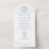Elegant Vintage Blue Toile Monogram Wedding オールインワン招待状 (内側)