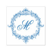 Elegant Vintage Blue Toile Monogram Wedding セルフインキングスタンプ (デザイン)