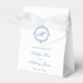 Elegant Vintage Blue Toile Monogram Wedding フェイバーボックス (正面サイド)