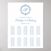Elegant Vintage Blue Toile Monogram Wedding ポスター (正面)