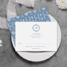 Elegant Vintage Blue Toile Monogram Wedding 出欠カード