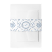 Elegant Vintage Blue Toile Monogram Wedding 招待状ベリーバンド (正面例)