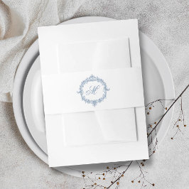 Elegant Vintage Blue Toile Monogram Wedding 招待状ベリーバンド