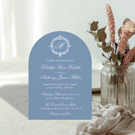 Elegant Vintage Blue Toile Monogram Wedding 招待状