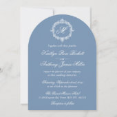 Elegant Vintage Blue Toile Monogram Wedding 招待状 (正面)