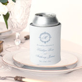 Elegant Vintage Blue Toile Monogram Wedding 缶クーラー