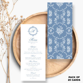 Elegant Vintage Blue Toile Monogram Wedding Menus ラックカード