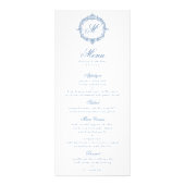Elegant Vintage Blue Toile Monogram Wedding Menus ラックカード (正面)