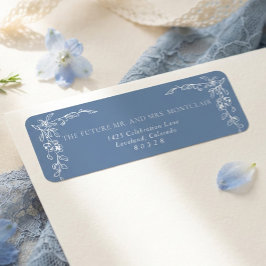 Elegant Vintage Blue Wedding Return Address ラベル