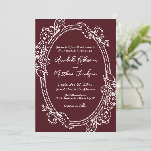 Elegant Vintage Burgundy Wedding 招待状 (スタンド正面)
