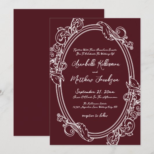 Elegant Vintage Burgundy Wedding 招待状 (正面/裏面)