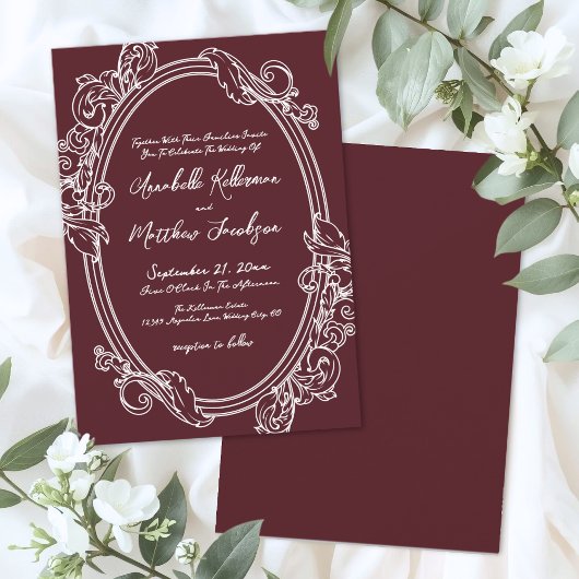 Elegant Vintage Burgundy Wedding 招待状