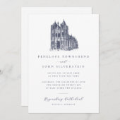 Elegant Vintage Cathedral Illustration Wedding 招待状 (正面/裏面)