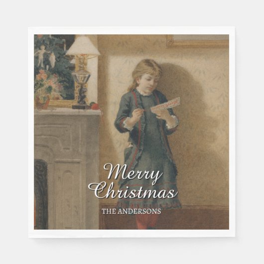 Elegant Vintage Child with Holiday Greeting スタンダードランチョンナプキン (正面)