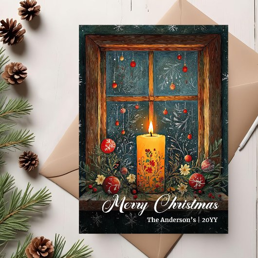 Elegant Vintage Christmas Candle Greeting Card シーズンカード