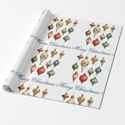 Elegant Vintage Christmas Ornaments Script  ラッピングペーパー (アンロールド)
