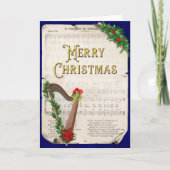 Elegant Vintage Christmas Sheet Music Harp シーズンカード (正面)