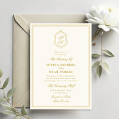 Elegant vintage classic gold monogram wedding 招待状