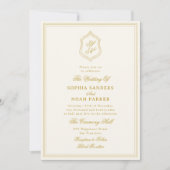 Elegant vintage classic gold monogram wedding 招待状 (正面)