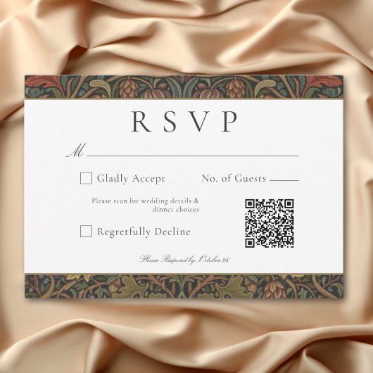 Elegant Vintage Cottage Botanical Fall Wedding QR 出欠カード