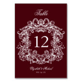 Elegant Vintage Crest Burgundy Wedding テーブルナンバー (正面)