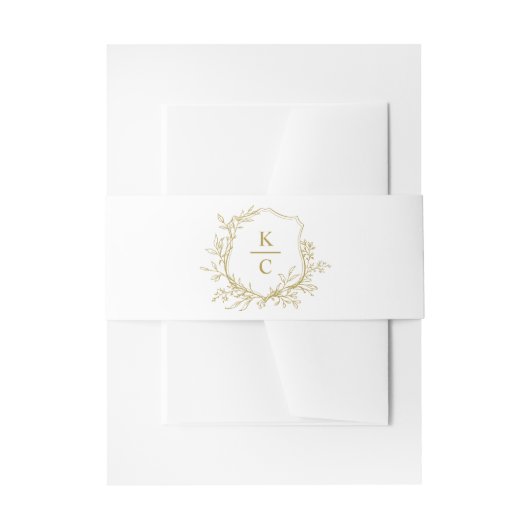 Elegant Vintage Crest Gold Botanical Wedding 招待状ベリーバンド (正面例)