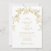 Elegant Vintage Crest Gold Botanical Wedding 招待状 (正面)