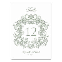 Elegant Vintage Crest Sage Green Wedding
