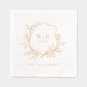 Elegant Vintage Crest Wedding Logo Gold 箔ナプキン (正面)
