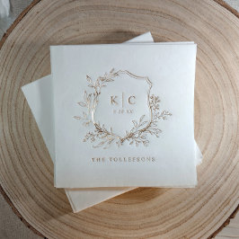 Elegant Vintage Crest Wedding Logo Gold 箔ナプキン