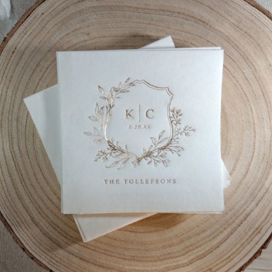 Elegant Vintage Crest Wedding Logo Gold 箔ナプキン