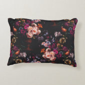 Elegant Vintage Dark Moody Burgundy Floral  アクセントクッション (裏面)