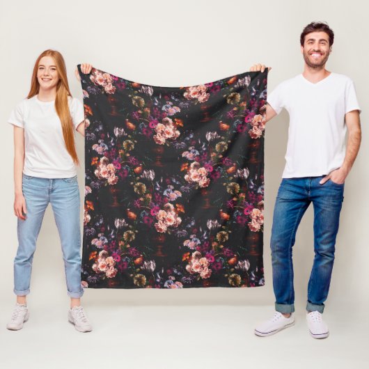 Elegant Vintage Dark Moody Burgundy Floral  フリースブランケット (インサイチュ)