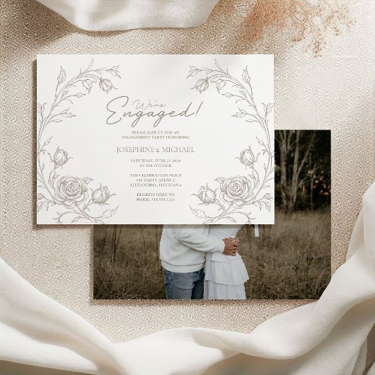 Elegant Vintage Engagement Party Photo Invitation 招待状