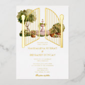 Elegant Vintage English Secret Garden Gate Wedding 箔招待状 (正面)