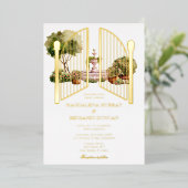 Elegant Vintage English Secret Garden Gate Wedding 箔招待状 (立ち正面)