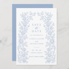 Elegant Vintage Floral Dusty Blue Save the Date 招待状